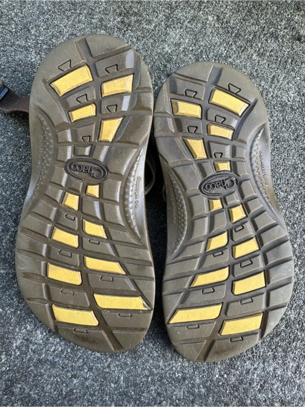 Chaco Kids Brown Sandals with Yellow and Green Stripe Size 1 No Toe Strap